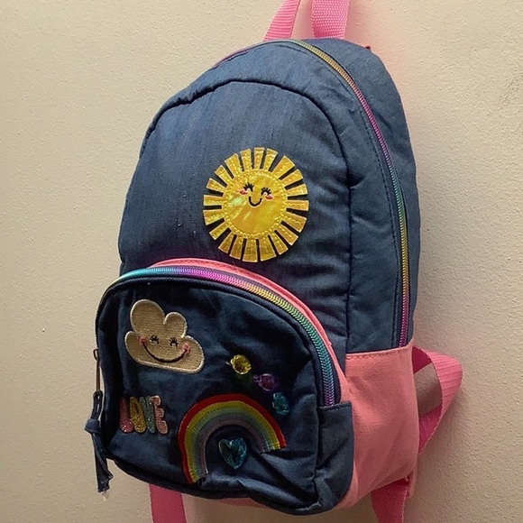 Claire’s Lt. Denim Colorful Backpack With Fun Patches & Colored Zipper. Preloved - Picture 4 of 6